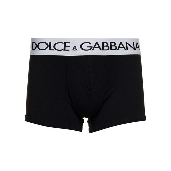 Dolce & Gabbana Black Boxer Briefs With Branded Waistband In Stretch Cotton Man
